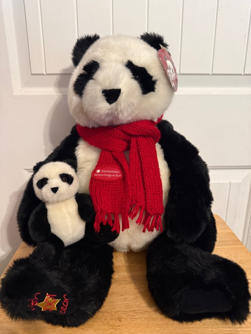 Plush Panda Pair with Red Scarf - Black & White Stuffed Toy